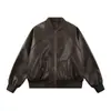 Chaqueta de Cuero con Cuello Alto para Hombre, Chaqueta de Motocicleta Negra Ajustada, Abrigo de Cuero Versátil de Moda para Primavera y Otoño