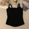 Estilo Corto Casual de Color Puro con Almohadillas en el Busto para Otoño Ropa Exterior Chaleco Negro sin Mangas para Mujer con Terciopelo y Sling Grueso para Fondo
