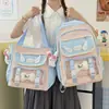 Mochila Escolar Estilo Academia Versión Coreana Linda Mochila para Estudiantes Gran Capacidad Preparatoria Set de Tres Piezas Bolsa Transparente Nueva Bolsa para Tutorías