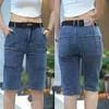 Shorts Jeans Stretch Masculino Verão Finos Seis Bolsos Roupa de Trabalho Calça Capri Tendência Versátil Casual Resistente ao Desgaste Calça Média