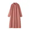 2026 Otoño Nuevo Holgado Tallas Grandes Mujer Longitud Media Casual Versátil Cuello Solapa Algodón Lino Manga Larga Color Sólido Vestido Camisa