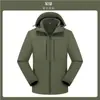 Jaqueta Softshell para Uso Externo para Homens e Mulheres, Roupa de Trabalho, Com Capuz, À Prova de Vento, Impermeável, Quente, Forrada com Fleece, Outono/Inverno, Montanhismo, Casaco Verde Militar