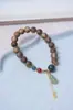Pulsera Auténtica de Madera Qinan Verde Ágata Malaquita Cristal Fantasma Rojo del Sur Cuentas de Oración Budista Joyería de Madera Vintage de Nicho