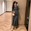 Conjunto de Duas Peças Outono e Inverno Estilo Preguiçoso Relaxado Estilo Coreano Gentil Top de Tricô de Um Ombro com Saia Emagrecedora