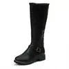 Botas altas de comercio exterior botas de moda cremallera lateral tacón grueso botas de mujer talla grande WSIH hebilla Amazon botas de jinete en stock 43
