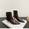 Nuevas botas cortas de otoño e invierno, botas Martin de tacón de aguja y punta fina, botines de moda, botas de cuero de estilo coreano de moda al por mayor