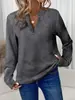 2025 Europeo y Americano Transfronterizo Comercio Exterior Amazon Nuevo Producto Primavera y Otoño Mujer Cuello en V Suéter Camiseta de Manga Larga Moda y Versátil Top