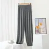 Calças Bloomers de Modal Femininas Primavera/Verão Finas Largas Casuais Esportivas Calças com Amarração no Tornozelo Anti-Mosquito Calças para Prática de Yoga Dança