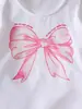 Conjunto de 2 Piezas Verano 2026 de Shorts de Mezclilla, Camiseta de Manga Corta con Estampado Infantil de Color Sólido, Ropa de Playa con Lazo para Niñas