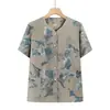 Camisa tradicional china de manga corta de verano para madres de mediana edad y mayores, traje Tang bordado, ropa elegante para abuelas