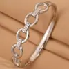 Pulsera Abierta Forma de O para Mujer de Comercio Exterior Europeo y Americano, Alto Valor Estético, Diseño Sencillo con Diamantes, Acero de Titanio Chapado en Oro Real de 18K, Pulsera que No se Desvanece