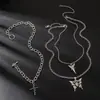 Corrente de Bolinhas com Temperamento Europeu e Americano Corrente de Clavícula Feminina Tendência Moda Colar de Anjo Colar com Pingente de Cruz Borboleta Personalidade