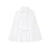 Nova Camisa de Linho Feminina Estilo Europeu e Americano Design de Moda Francês Solta de Manga Longa