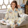 Pijama Floral de Alta Calidad para Mujer, Estilo Primavera y Otoño, Cárdigan de Manga Larga tipo Algodón, Conjunto de Ropa para el Hogar Talla Grande para Madres de Mediana Edad, Mayoreo