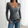 Kaikuo Comércio Exterior 2024 Outono e Inverno Amazon Europeu e Americano Tops Feminino Y2K Temperamento Slim Square Neck Suéter de Manga Longa