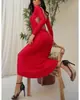 Europeu e Americano transfronteiriço novo sexy moda sem costas manga longa amarração costura fenda bainha vestido longo feminino