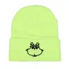 Animación Cartoon Europea y Americana Monstruo de Pelo Verde Grinch Gorro de Punto Bordado Suéter Gorro Cálido Hip-Hop Gorro de Lana