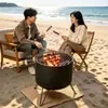 Parrilla de Barbacoa Pequeña Sin Humo para Acampar, Parrilla Redonda Duradera, Parrilla de Carbón para el Hogar, Soporte de Barbacoa Portátil para Exteriores, A Prueba de Viento