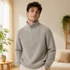 Vendedor Popular Transfronterizo Marca de Moda Casual de Punto Medio Cremallera Suéter Fábrica de Ropa de Hilo para Hombre Suéter de Hilo Beige