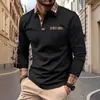 Camisa Polo Masculina Casual de Cor Sólida com Patchwork e Bolso, Gola Lapela, Manga Longa, Nova Tendência Europeia e Americana para a Primavera e Outono