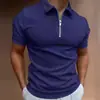2026 Ropa para Hombre de Comercio Exterior Transfronterizo Europeo y Americano Camiseta Polo de Color Sólido con Cremallera y Estampado 3D de Manga Corta para Hombre
