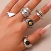 Anillo Abierto de Rueda de la Fortuna de Ágata Natural y Ojo de Tigre Moda Versátil Chapado en Oro Real de 18K Anillo para Dedo Índice con Forma de Corazón