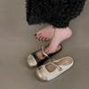 Sandalias de Punta Cerrada con Tacón Plano Estilo Tweed para Mujer Verano 2025 Calzado Exterior Sandalias de Moda con Faldas Zapatillas de Media Caña para Mujer