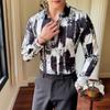Camisa de manga larga con solapa para hombre, estilo retro urbano, con estampado digital, estilo transfronterizo, sin planchado, 3020