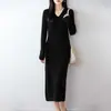 Vestido de punto elegante y sofisticado para mujer, 100% lana pura, cuello en V, corte ajustado, largo por encima de la rodilla, jersey de manga larga
