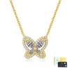Collar de plata de ley S925 con mariposa y moissanita para mujer, mariposa de cuatro marquesas estilo versátil, cadena ligera de lujo para la clavícula, directo de fábrica