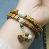 Pulsera cuadrada de 6 mm de sándalo verde de fábrica, pulsera de azúcar con doble flor de loto pequeña, joyería literaria para hombres y mujeres, rosario de cuentas