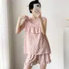Pijama de primavera y verano para mujer hecho de algodón artificial fresco, anti-transparencias, ropa de casa que se puede usar afuera, conjunto de nuevo estilo nacional chino