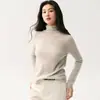 Nova coleção de outono: Suéter de tricô feminino 100% caxemira pura, de manga comprida, corte justo, estilo simples, gola alta