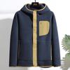 Jaqueta de Lã de Alto Padrão com Cor Contrastante para Homens e Mulheres, Novo Moletom Cardigan com Capuz Espesso e Forrado de Lã para Outono e Inverno, Casal