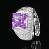 Joias novas de outono e inverno base de cobre banhado a ouro diamante de alto carbono flor de gelo diamante quadrado cobre incrustado quadrado princesa anel de luxo feminino 10*10
