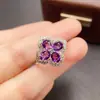 Anillo de Amatista Natural Transfronterizo Accesorios para Mujer Nicho Gama Alta Joyería de Plata 925 4*5 Moda Venta Directa de Fábrica