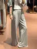Pantalones de Mascarilla de Aire de Hielo de Seda Gris Estilo Perezoso Coreano para Mujer, Otoño e Invierno, Pantalones de Pierna Ancha Estrechos de Corte Entallado con Caída