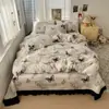 Estilo Retro Francês Veludo Leite Quatro Peças Colcha Inverno Espessada Dupla Face Flanela Coral Veludo Capa de Edredom Lençol Acolchoado