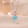 Yiluyin Collar con Colgante de Plata de Ley S925 Turquesa Cruda Trébol de Cuatro Hojas para Mujer, Colgante de Diseño de Nicho Versátil de Lujo Ligero