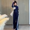 Vestido de Primavera 2025 Primavera y Otoño Nuevo Elegante Deportivo Ocio Combinable Estilo Occidental Adelgazante Cuello Vertical Pantalones Pierna Ancha Traje de Moda Mujer