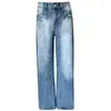 Jeans de Cor Clara com Barra Reta Feminino Calça de Cintura Baixa Calça Reta Calça de Perna Larga Verão 2025 Novo Solta Mop