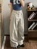 Pantalones Cargo de Pierna Ancha Color Claro Estilo Cool Americano para Mujer, Nuevos de Primavera/Verano, Corte Holgado Estilo Bf Perezoso con un Diseño Moderno, Pantalones Largos hasta el Suelo