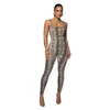 Macacão Colete Feminino Estampado Sem Mangas de Comércio Exterior com Gola Quadrada de Linha Costurada Costas Abertas Levanta Bumbum Slim Macacão Esportivo Pronto para Venda