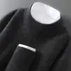 Suéter 100% Lana Pura Otoño e Invierno para Hombre de Cuello Alto Medio Jersey de Punto Suéter Casual Holgado Base Suéter de Cachemira