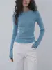 Suéter de Punto Ajustado Azul EIGHTHMONTH para Mujer, Manga Larga, Cuello Redondo, Top Base Adelgazante