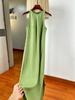 Vestido de lino sin mangas para mujer, falda larga de verano, elegante, entallada, adelgazante, con abertura lateral y tirantes.