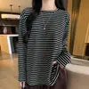K2236 Estilo Perezoso Cuello Redondo Base Rayada Top Mujer Otoño Invierno Nuevo Holgado Adelgazante Versátil Manga Larga Camiseta Top