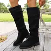 Nuevas Botas Largas Plisadas de Invierno 2026 para Mujer, Botas de Moda de Gamuza de Tacón Bajo, Talla 42, Botas Altas de Talla Grande Transfronterizas