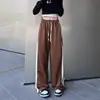 [Foto real mais veludo espessado] calças casuais femininas high street hip hop listradas perna larga calças esportivas
