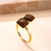 Joyería de Acero de Titanio de Venta Caliente Transfronteriza, Anillo Abierto Geométrico Ultra Fino de Piedra Natural, Anillo Sencillo y de Moda de Acero Inoxidable para Parejas